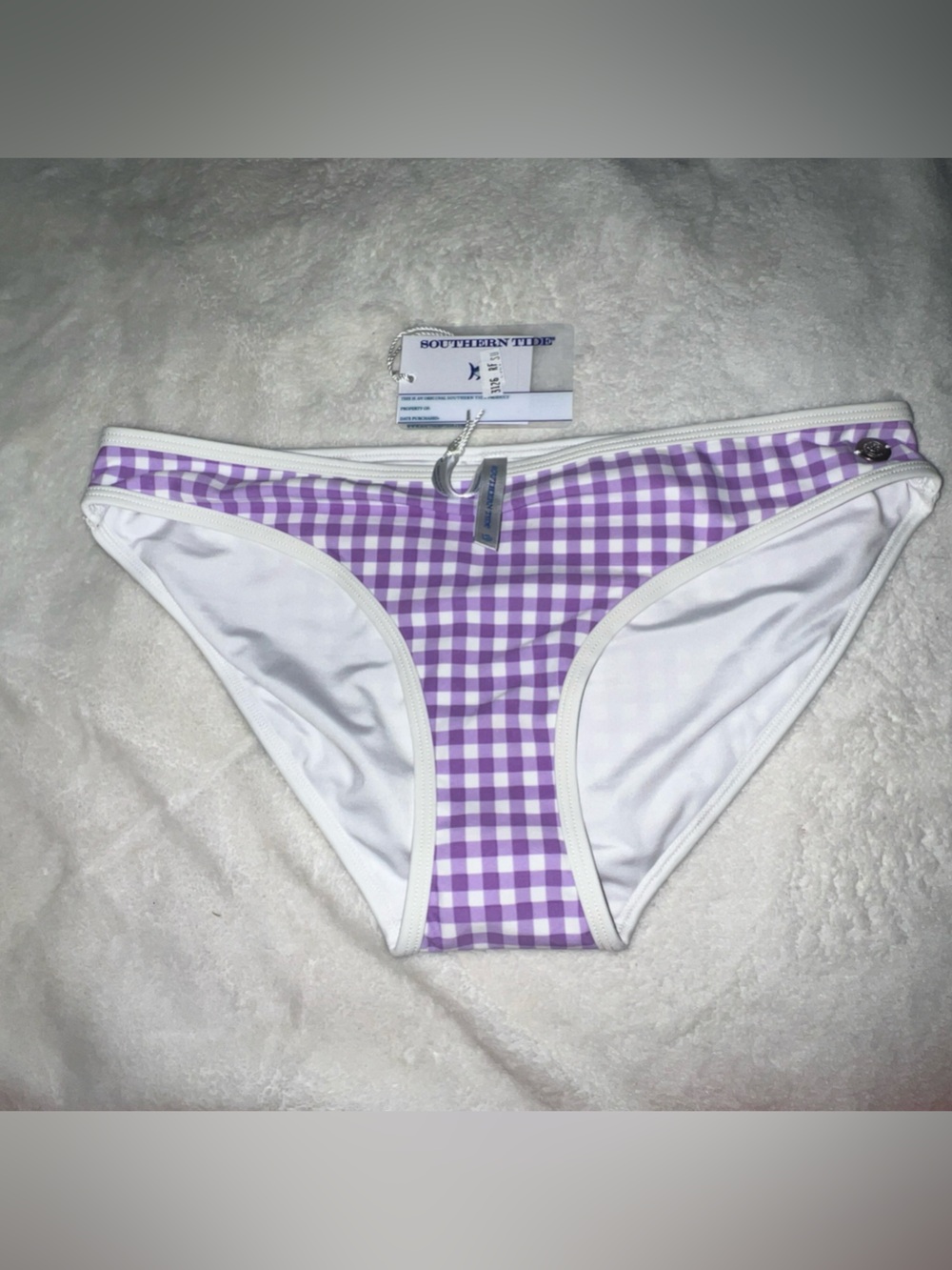 Southern Tide Womens Bikini Bottoms Gingham Lilac Purple White M NWT